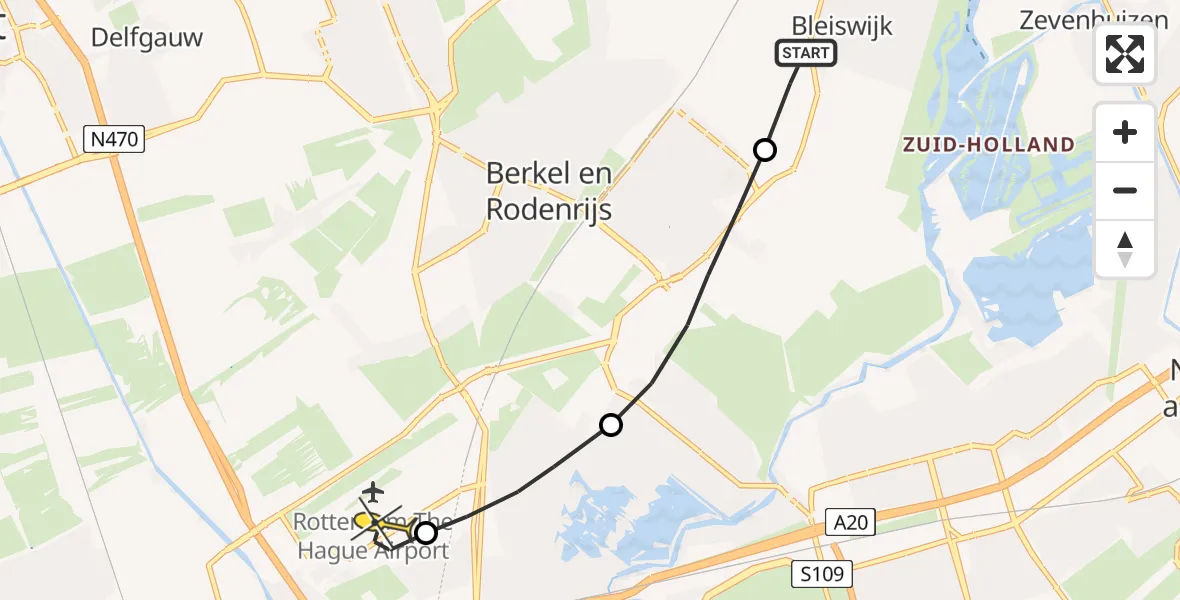 Routekaart van de vlucht: Lifeliner 2 naar Rotterdam The Hague Airport