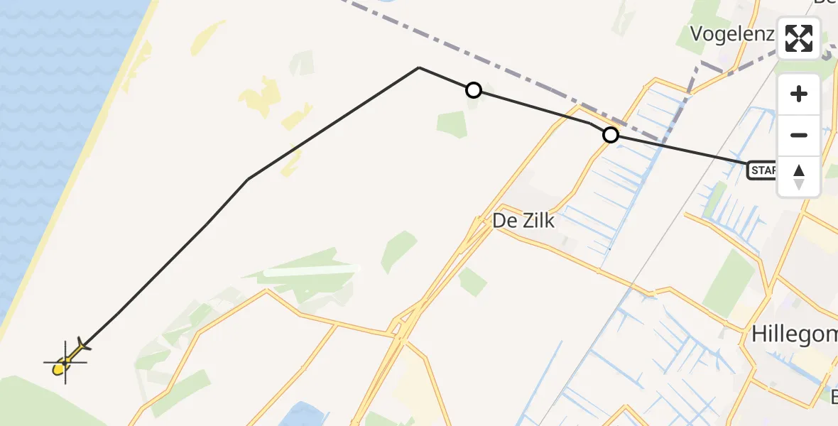 Routekaart van de vlucht: Politieheli naar Noordwijk