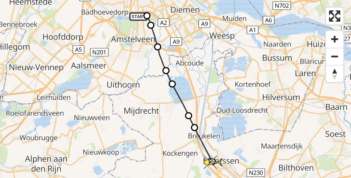 Routekaart van de vlucht: Lifeliner 1 naar Maarssen