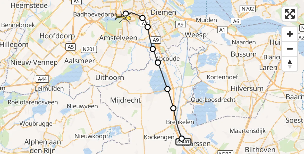 Routekaart van de vlucht: Lifeliner 1 naar VU Medisch Centrum Amsterdam