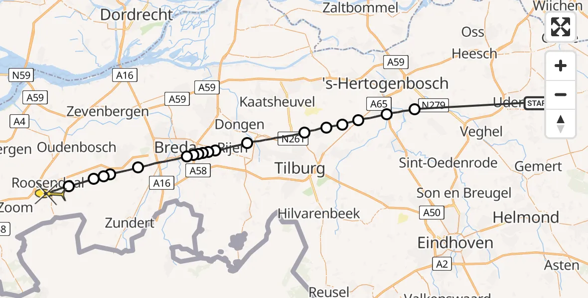 Routekaart van de vlucht: Lifeliner 3 naar Roosendaal