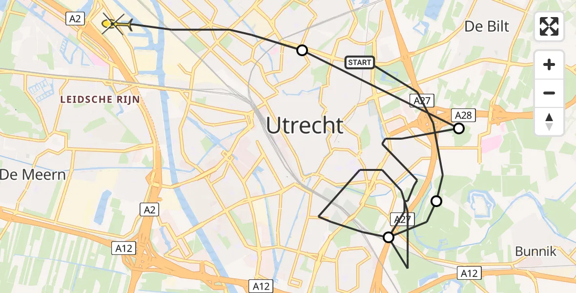 Routekaart van de vlucht: Politieheli naar Utrecht