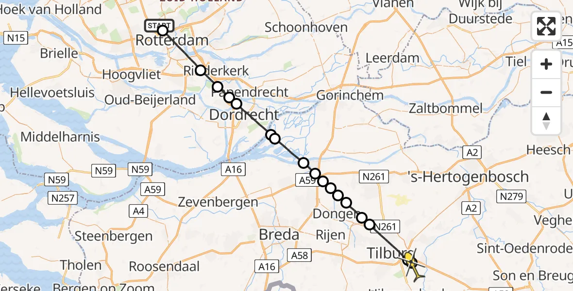 Routekaart van de vlucht: Lifeliner 2 naar Moergestel