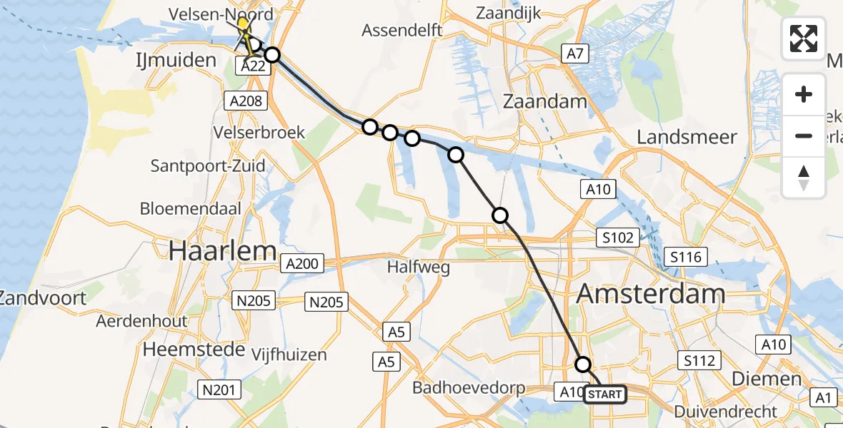 Routekaart van de vlucht: Lifeliner 1 naar Velsen-Noord