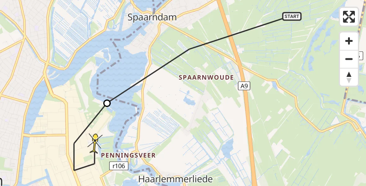 Routekaart van de vlucht: Lifeliner 1 naar Haarlem