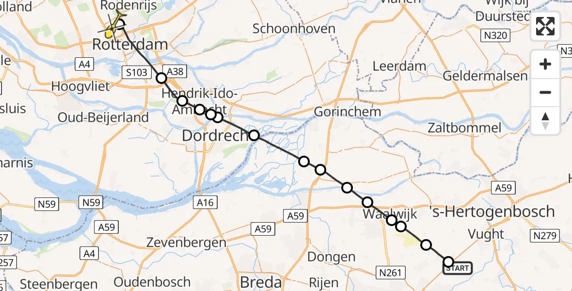 Routekaart van de vlucht: Lifeliner 2 naar Rotterdam The Hague Airport