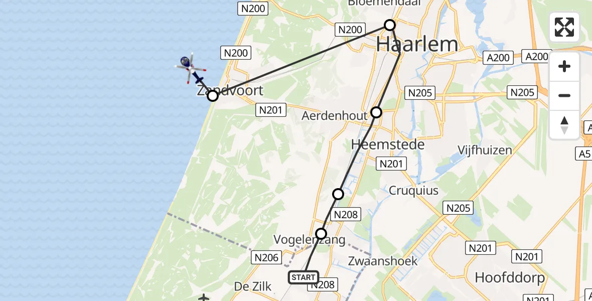 Vluchtroute Politiehelikopter Hillegom - , 16 juni 2022, 18:46