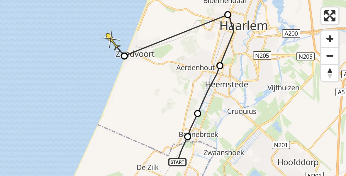 Routekaart van de vlucht: Politiehelikopter naar 