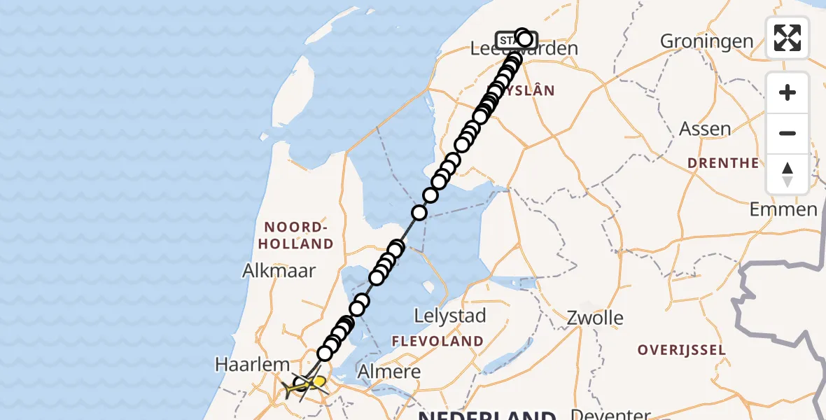 Routekaart van de vlucht: Lifeliner 1 naar VU Medisch Centrum Amsterdam