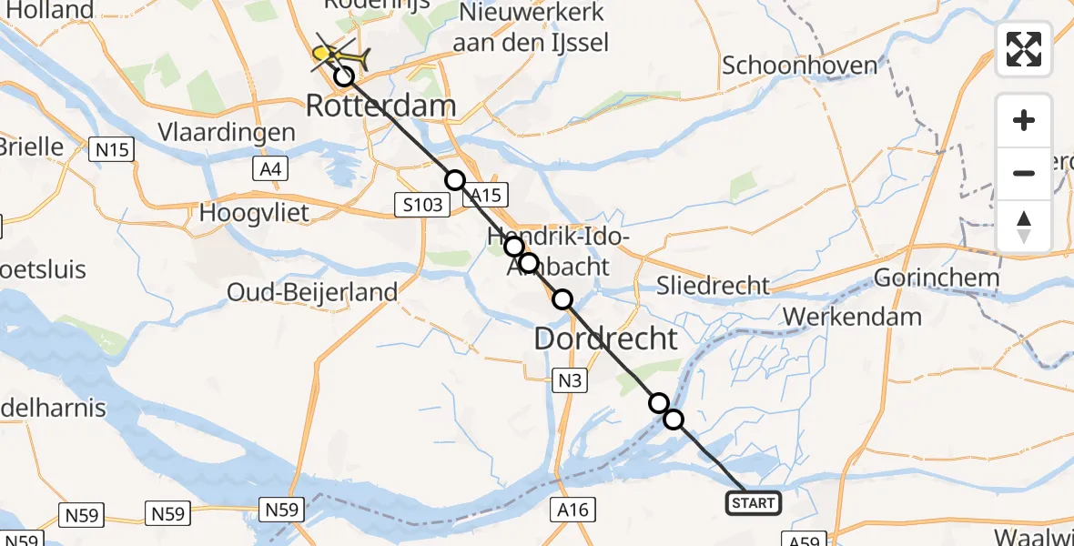 Routekaart van de vlucht: Lifeliner 2 naar Rotterdam The Hague Airport