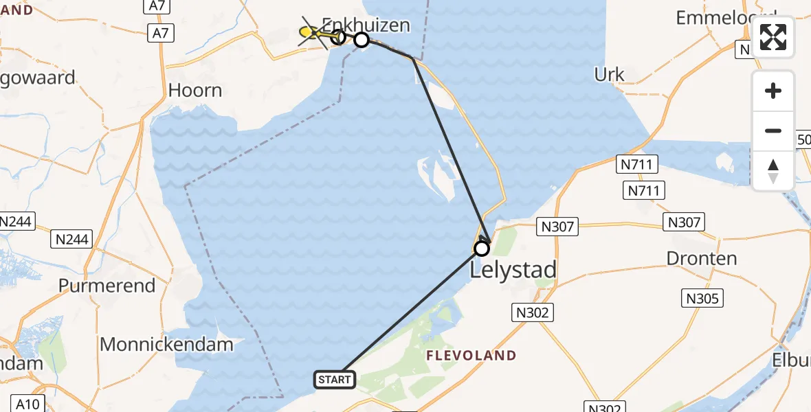 Routekaart van de vlucht: Politiehelikopter naar Grootebroek