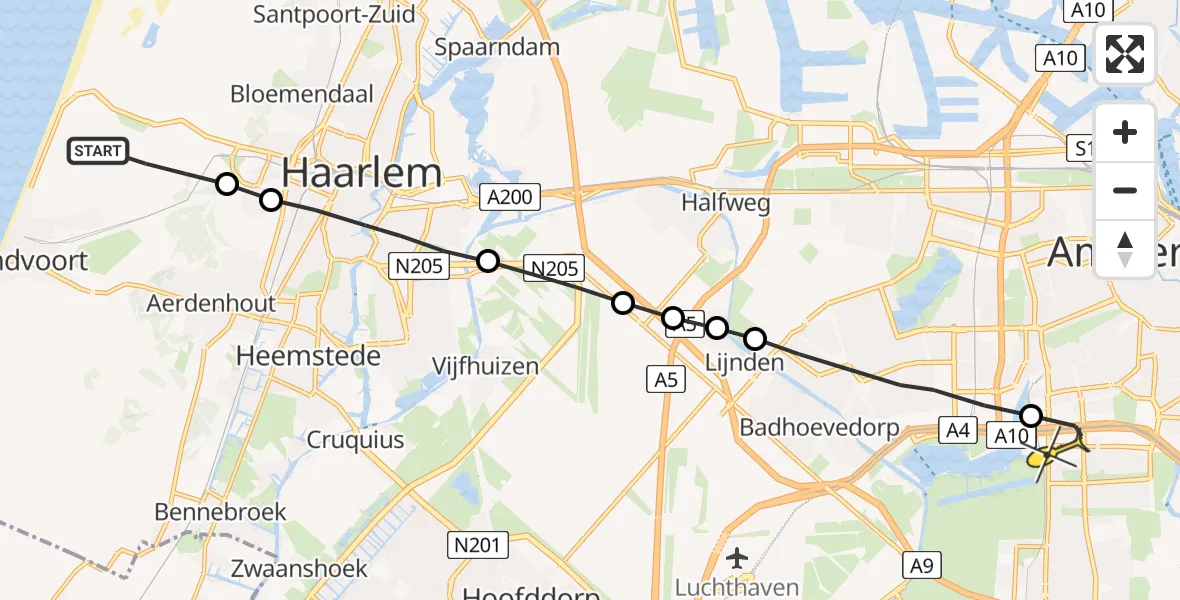 Routekaart van de vlucht: Lifeliner 1 naar VU Medisch Centrum Amsterdam