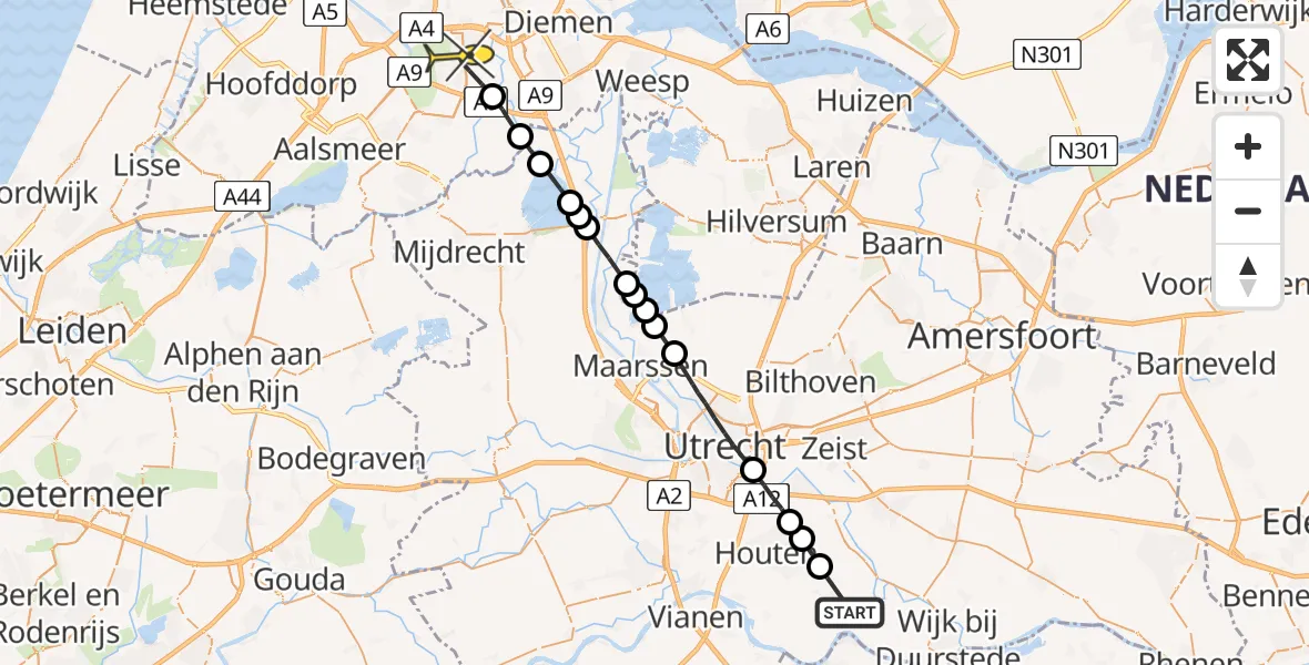 Routekaart van de vlucht: Lifeliner 3 naar Amsterdam