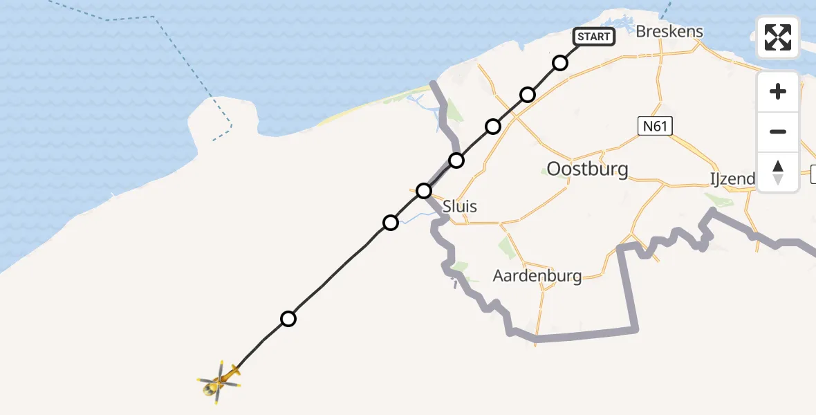 Vluchtroute Traumahelikopter Groede - , 17 juni 2022, 11:23