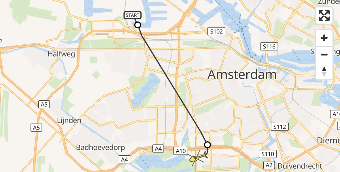 Routekaart van de vlucht: Lifeliner 1 naar VU Medisch Centrum Amsterdam