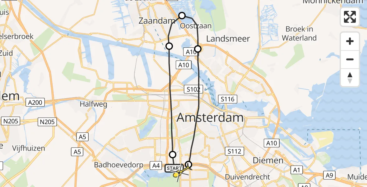 Routekaart van de vlucht: Lifeliner 1 naar VU Medisch Centrum Amsterdam