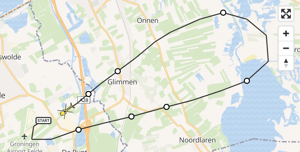 Routekaart van de vlucht: Lifeliner 4 naar Eelde