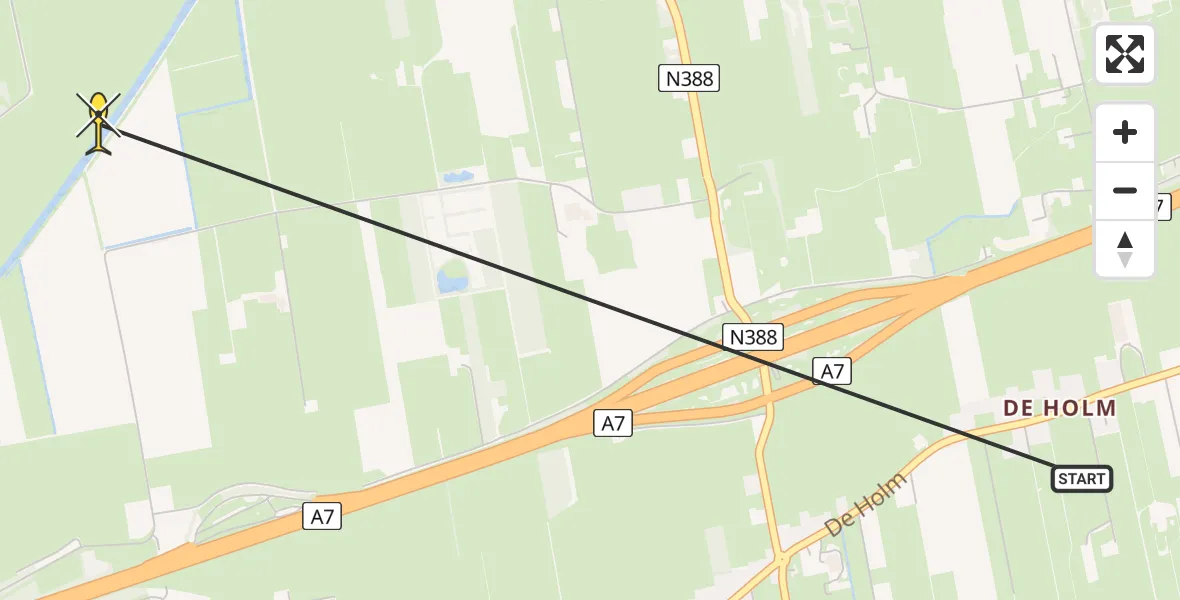 Routekaart van de vlucht: Ambulancehelikopter naar Boerakker