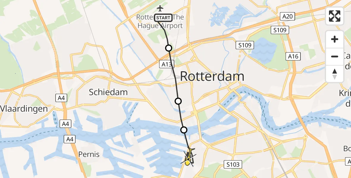 Routekaart van de vlucht: Lifeliner 2 naar Rotterdam