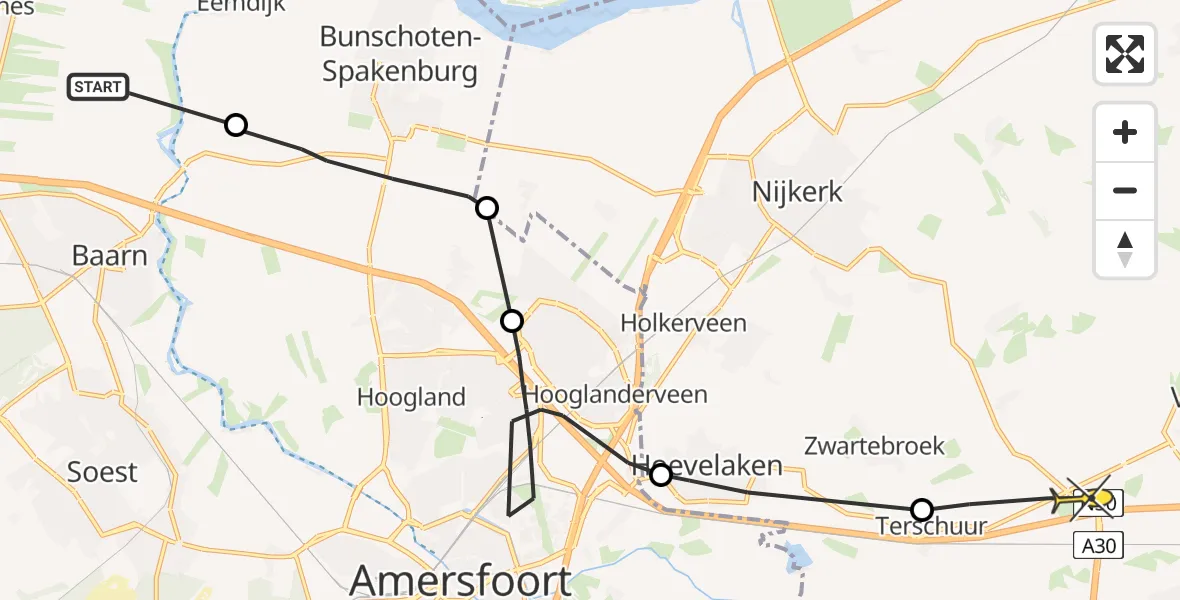 Routekaart van de vlucht: Politieheli naar Voorthuizen