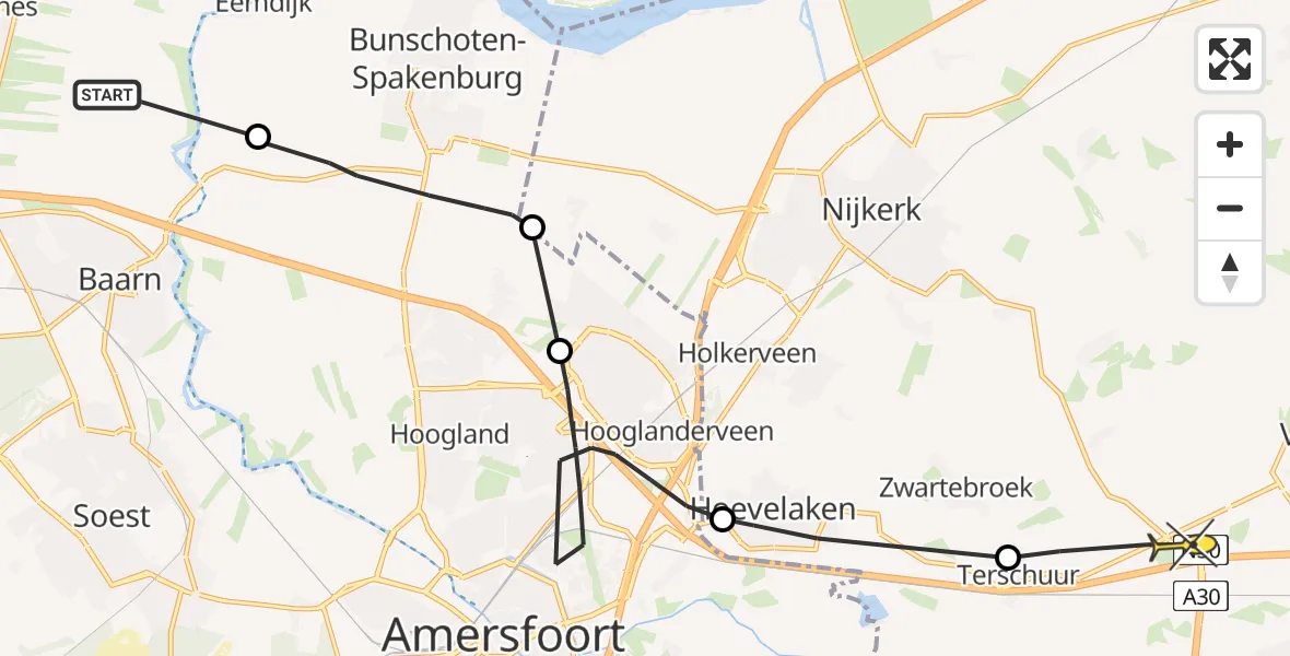 Routekaart van de vlucht: Politiehelikopter naar Voorthuizen