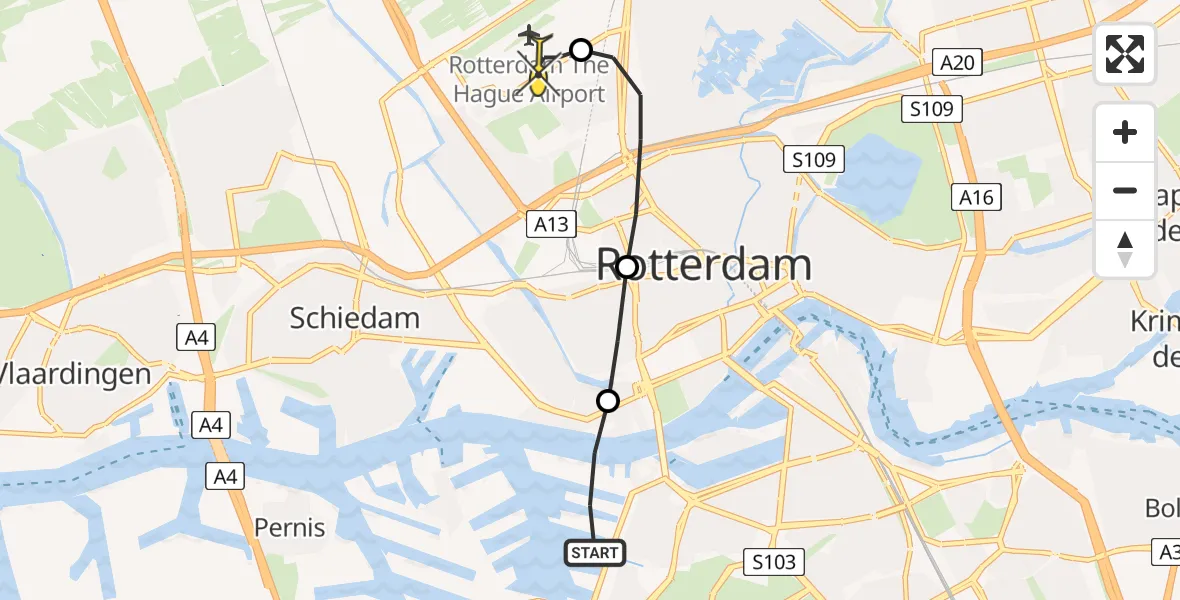 Routekaart van de vlucht: Lifeliner 2 naar Rotterdam The Hague Airport