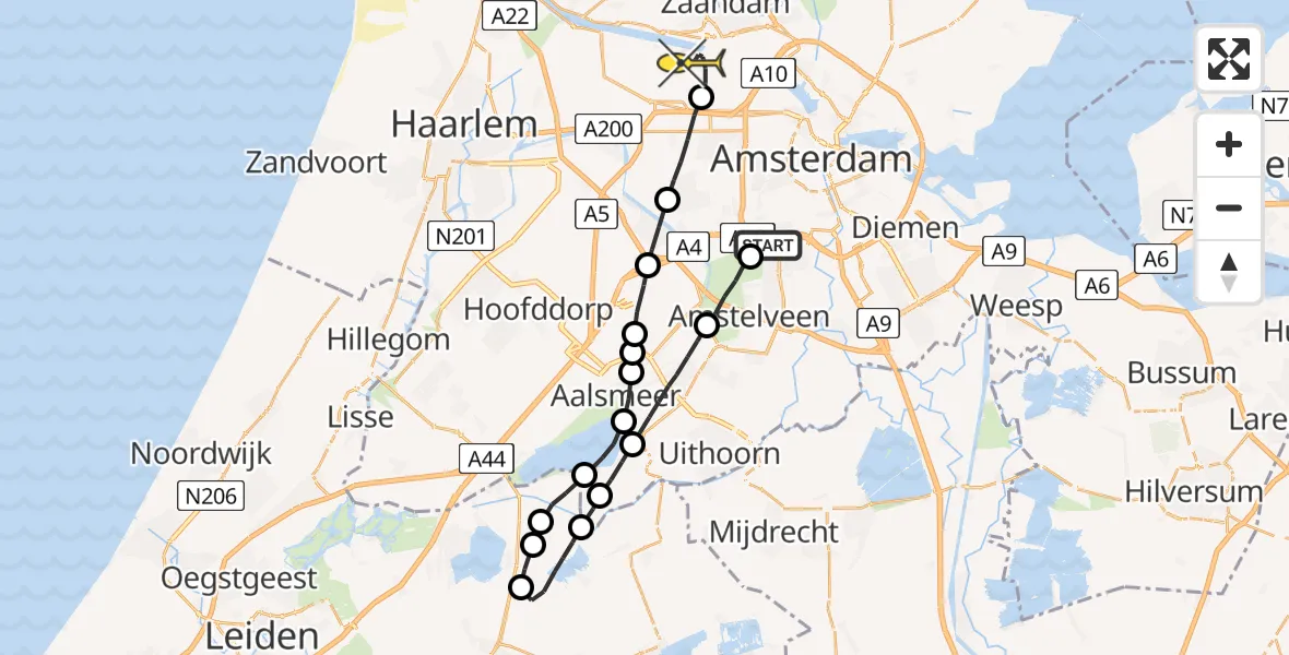 Routekaart van de vlucht: Lifeliner 1 naar Amsterdam Heliport