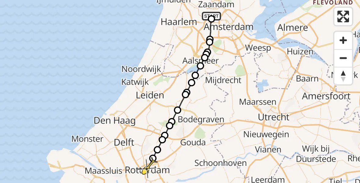 Routekaart van de vlucht: Lifeliner 1 naar Rotterdam