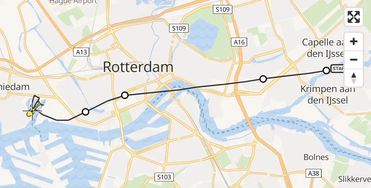 Routekaart van de vlucht: Lifeliner 2 naar Rotterdam