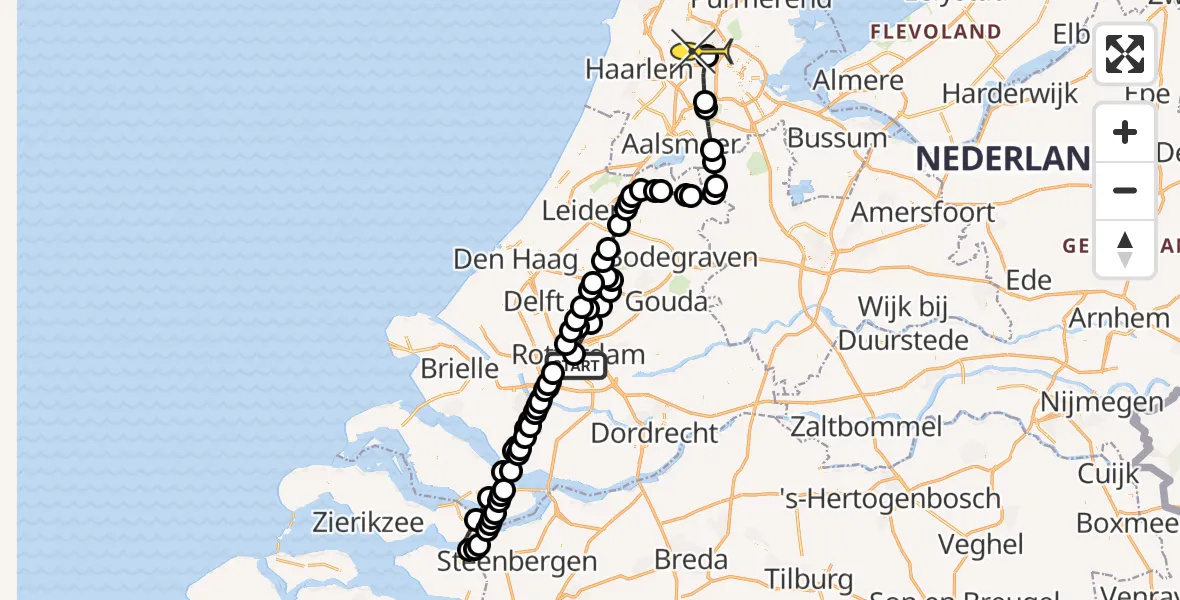 Routekaart van de vlucht: Lifeliner 1 naar Amsterdam Heliport