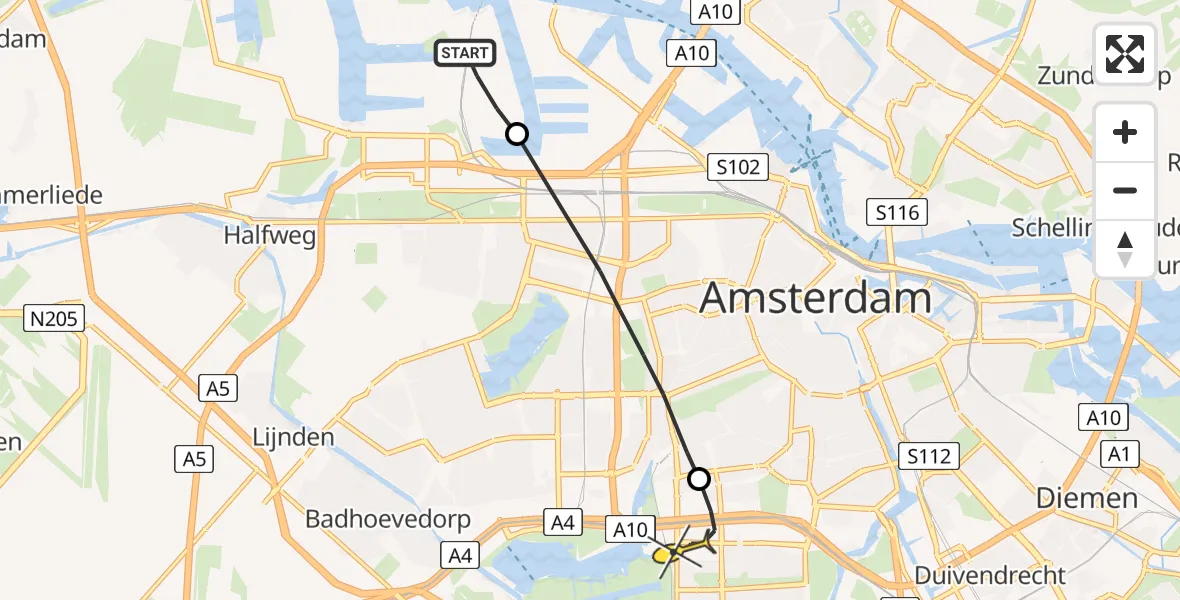 Routekaart van de vlucht: Lifeliner 1 naar VU Medisch Centrum Amsterdam