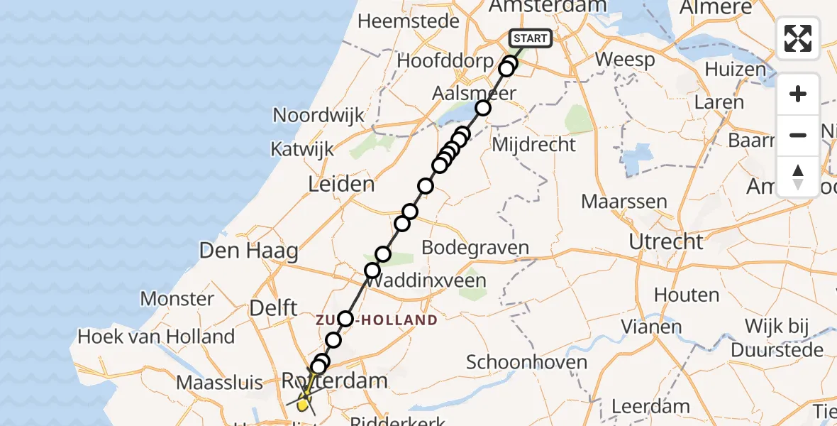 Routekaart van de vlucht: Lifeliner 1 naar Rotterdam