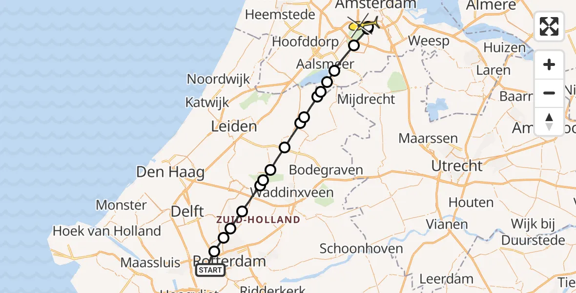 Routekaart van de vlucht: Lifeliner 1 naar VU Medisch Centrum Amsterdam