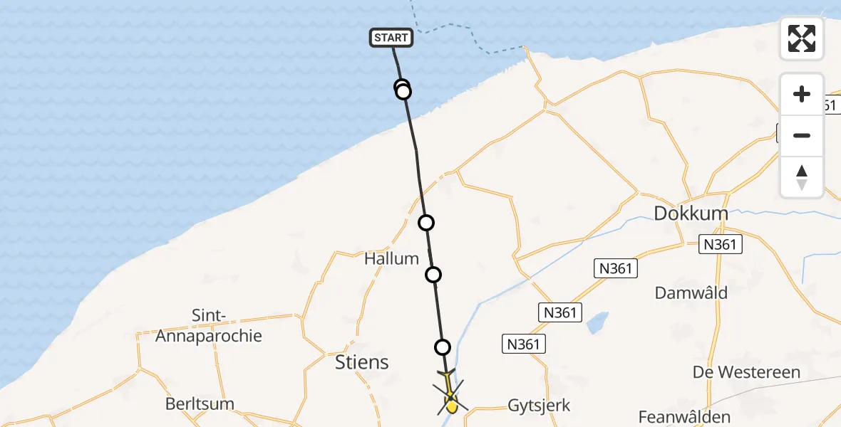 Routekaart van de vlucht: Ambulancehelikopter naar Britsum