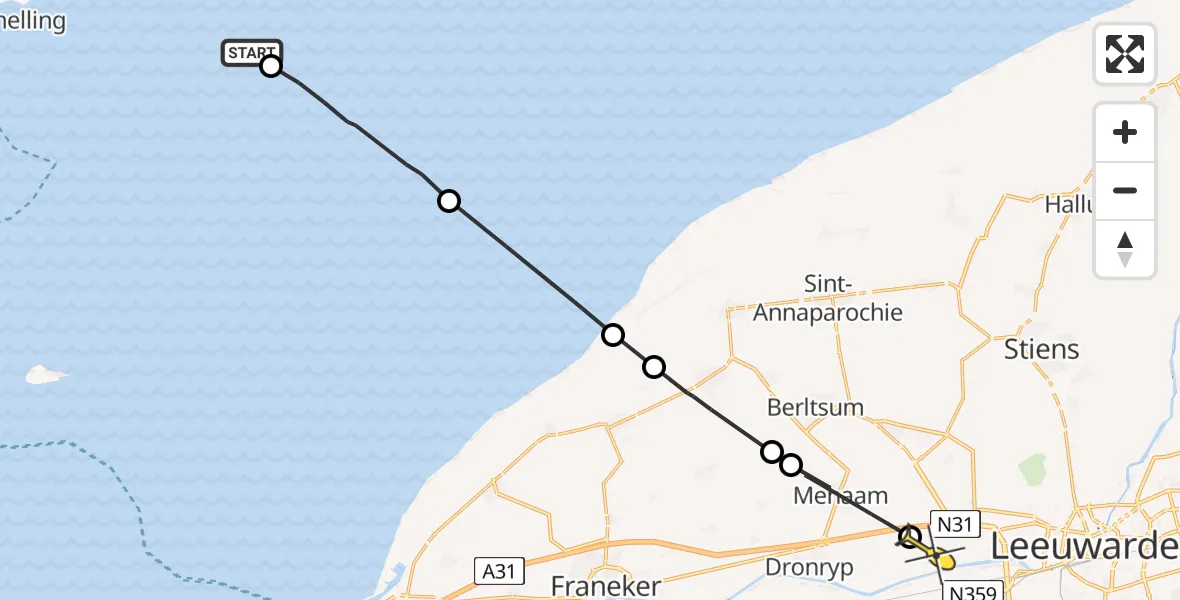 Routekaart van de vlucht: Ambulanceheli naar Marsum