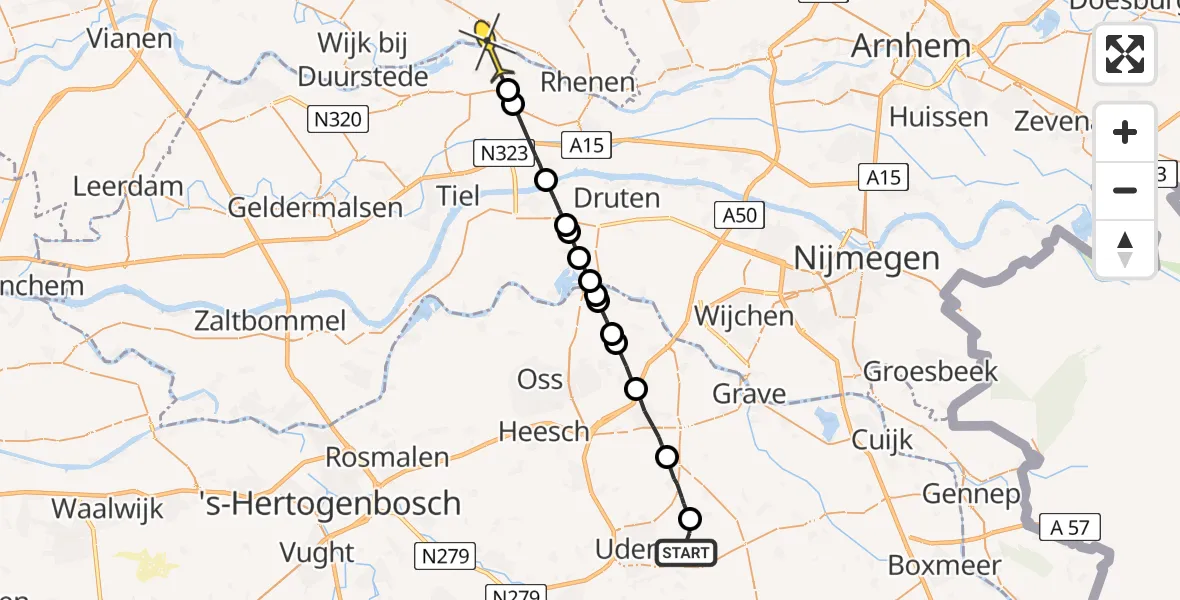 Routekaart van de vlucht: Politieheli naar Eck en Wiel