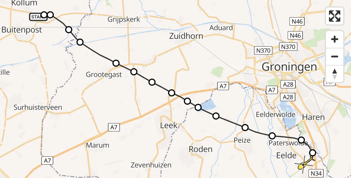 Routekaart van de vlucht: Lifeliner 4 naar Groningen Airport Eelde