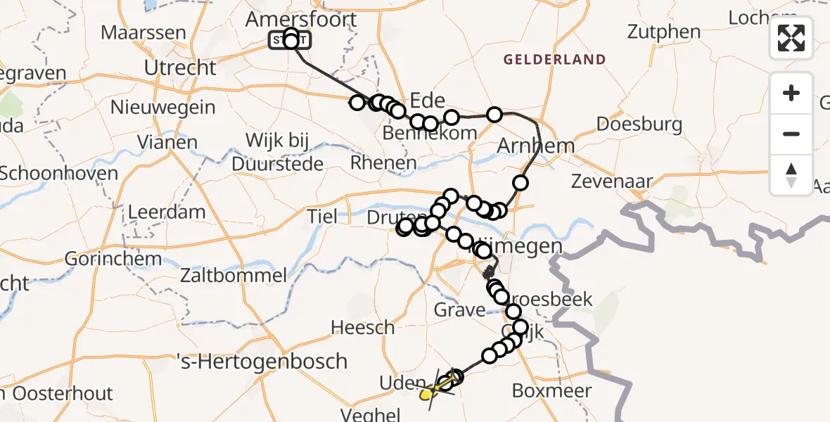 Routekaart van de vlucht: Politieheli naar Vliegbasis Volkel