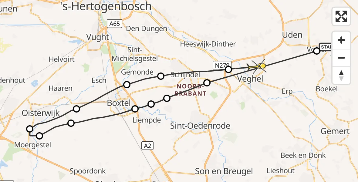 Routekaart van de vlucht: Lifeliner 3 naar Veghel