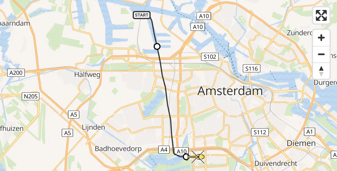 Routekaart van de vlucht: Lifeliner 1 naar VU Medisch Centrum Amsterdam