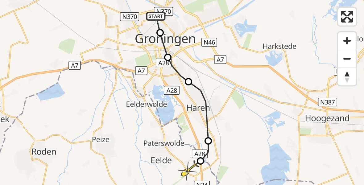 Routekaart van de vlucht: Lifeliner 4 naar Groningen Airport Eelde