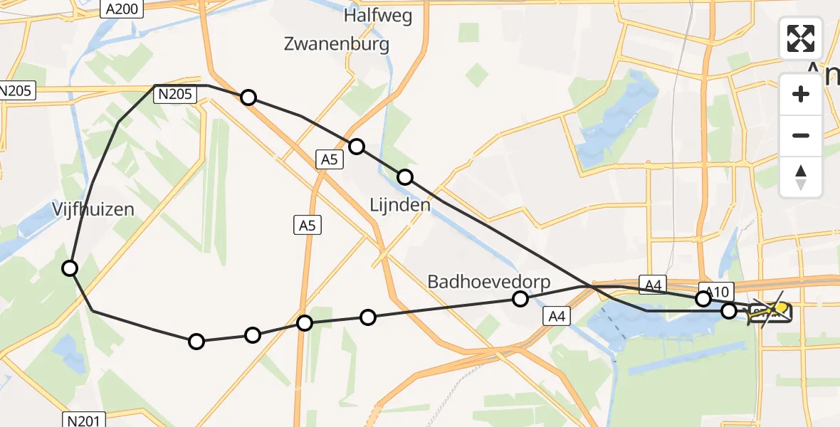 Routekaart van de vlucht: Lifeliner 1 naar VU Medisch Centrum Amsterdam