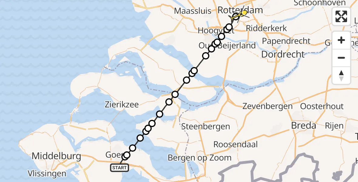 Routekaart van de vlucht: Lifeliner 2 naar Erasmus MC