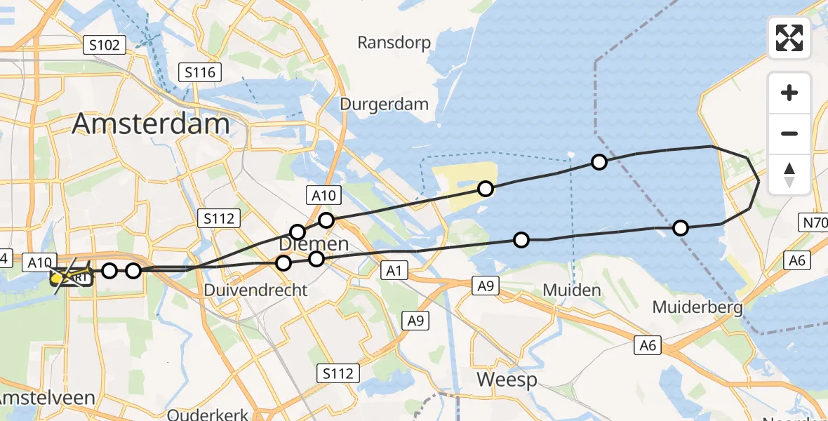 Routekaart van de vlucht: Lifeliner 1 naar VU Medisch Centrum Amsterdam