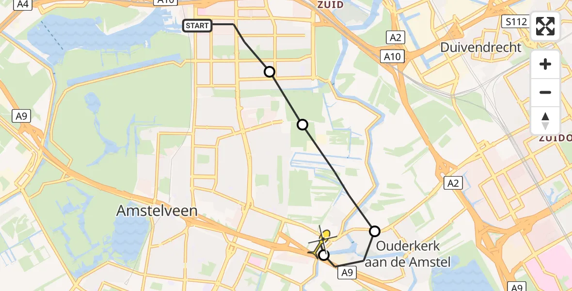 Routekaart van de vlucht: Lifeliner 1 naar Amstelveen