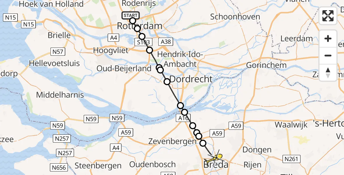 Routekaart van de vlucht: Lifeliner 2 naar Breda