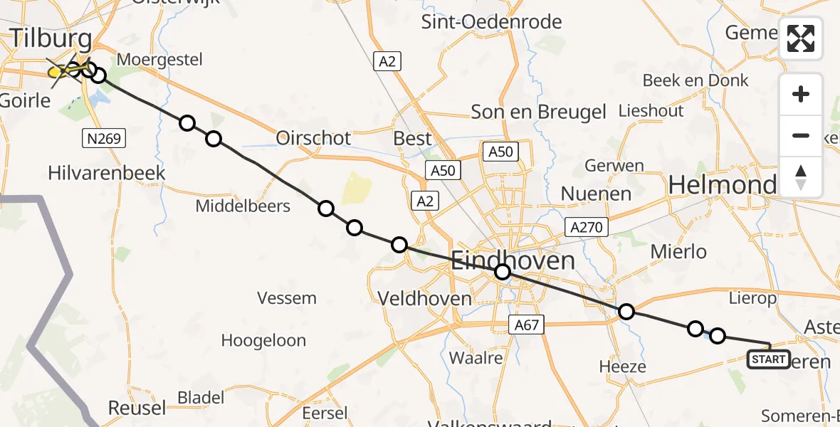 Routekaart van de vlucht: Lifeliner 3 naar Tilburg