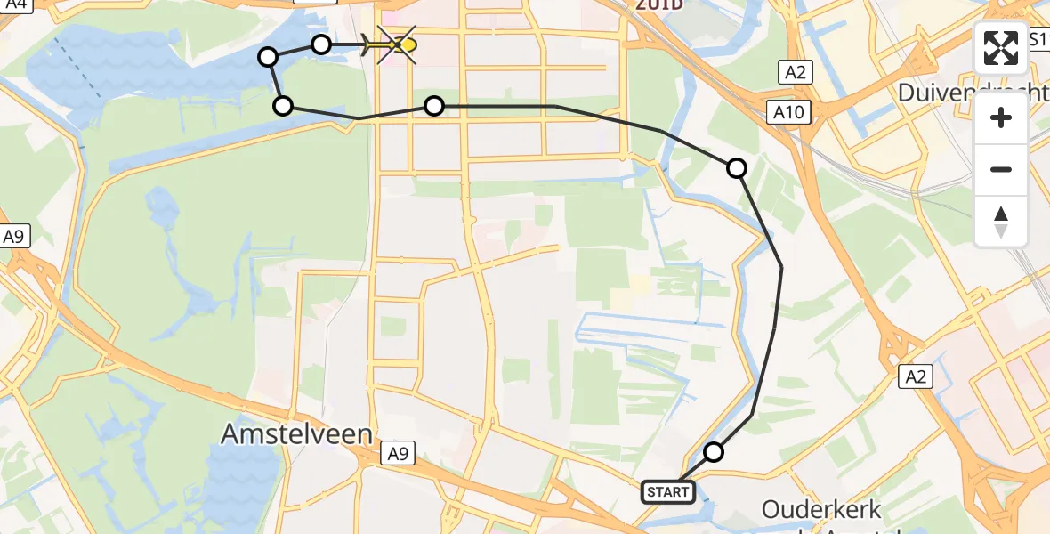 Routekaart van de vlucht: Lifeliner 1 naar VU Medisch Centrum Amsterdam