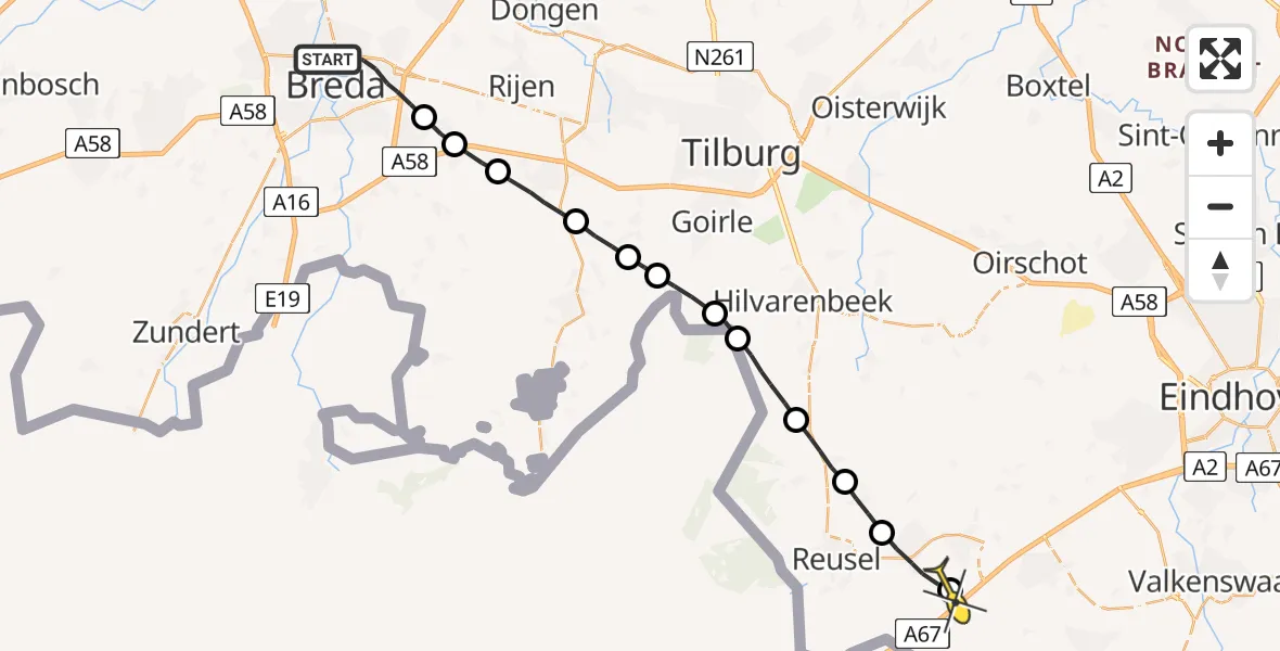 Routekaart van de vlucht: Lifeliner 2 naar Hapert