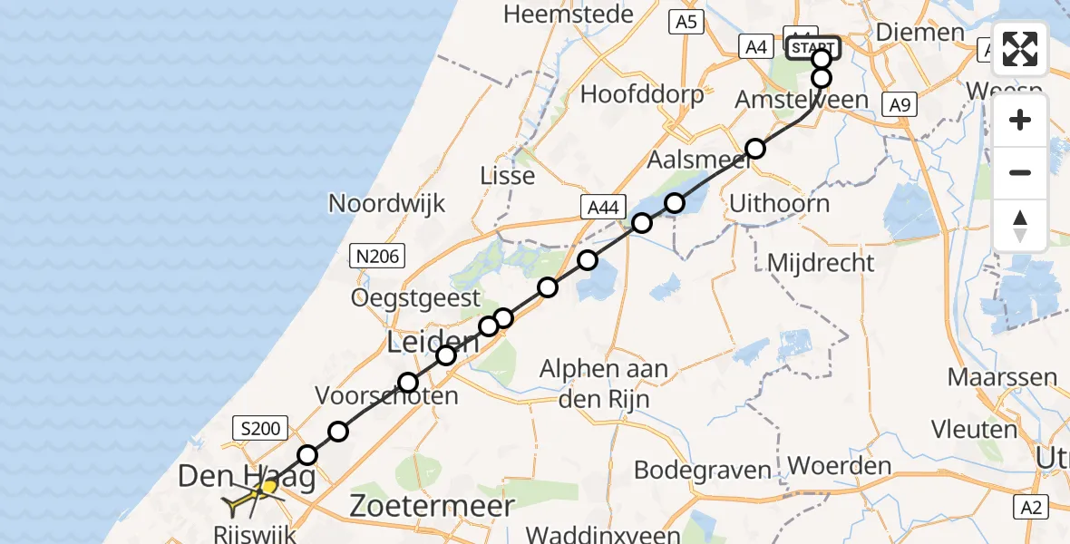 Routekaart van de vlucht: Lifeliner 1 naar Den Haag